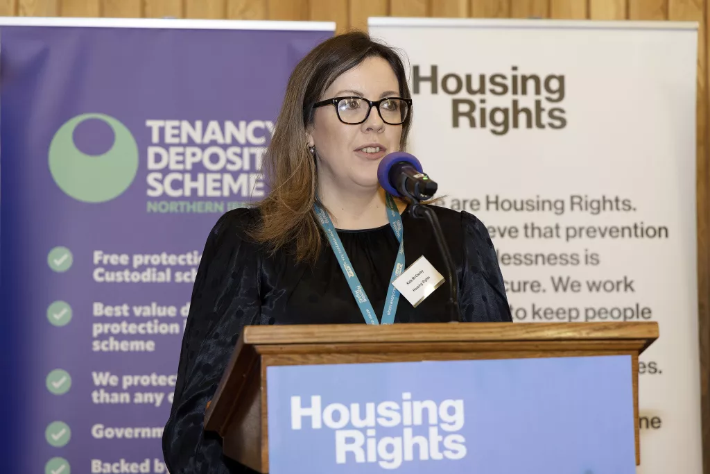 Housing Rights CEO Kate McCauley addresses delegates at PRS Conference