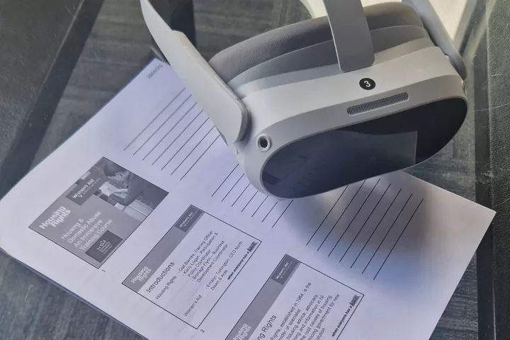 VR headset on a glass table