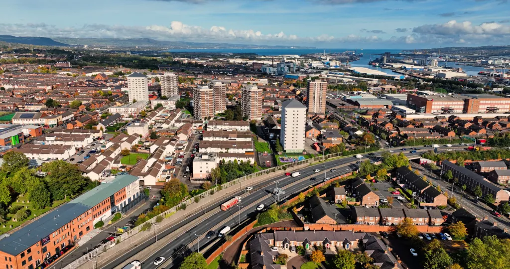 aerial image of Belfast housing